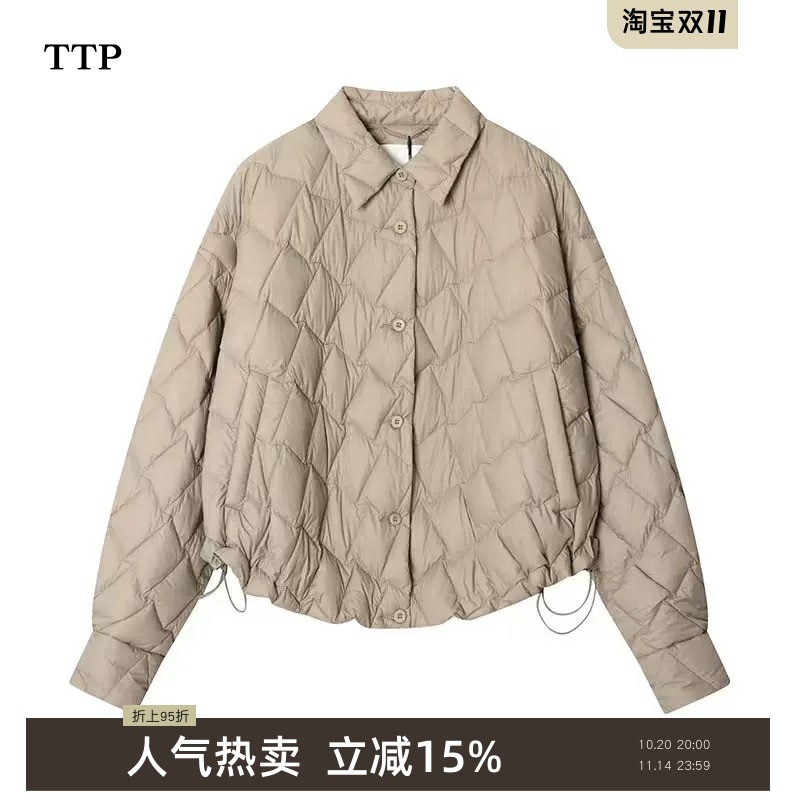 白鸭绒羽绒服衬衫领短款外套