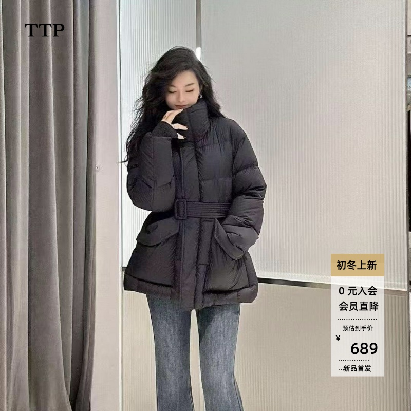 2025冬宽松黑色立领羽绒服外套