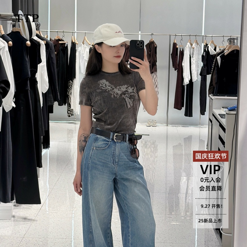 修身丝绒短袖T恤上衣女