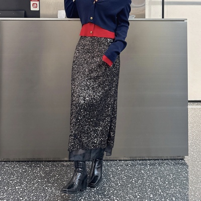 包臀直筒亮片半身裙长裙