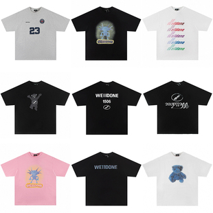 高品质WE11DONE珍珠烫钻项链小熊美式WELLDONE短袖T恤男女衣服ins