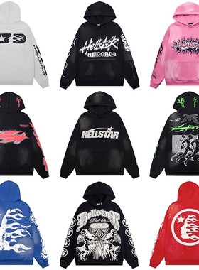 高版本Hellstar地狱之星美式高街复古水洗做旧男女VTG连帽衫卫衣
