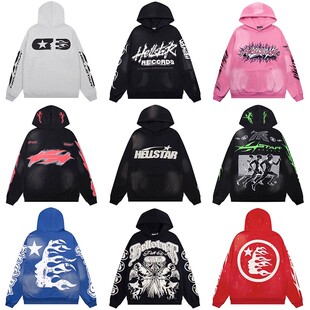 卫衣 高街复古水洗做旧男女VTG连帽衫 高版 本Hellstar地狱之星美式