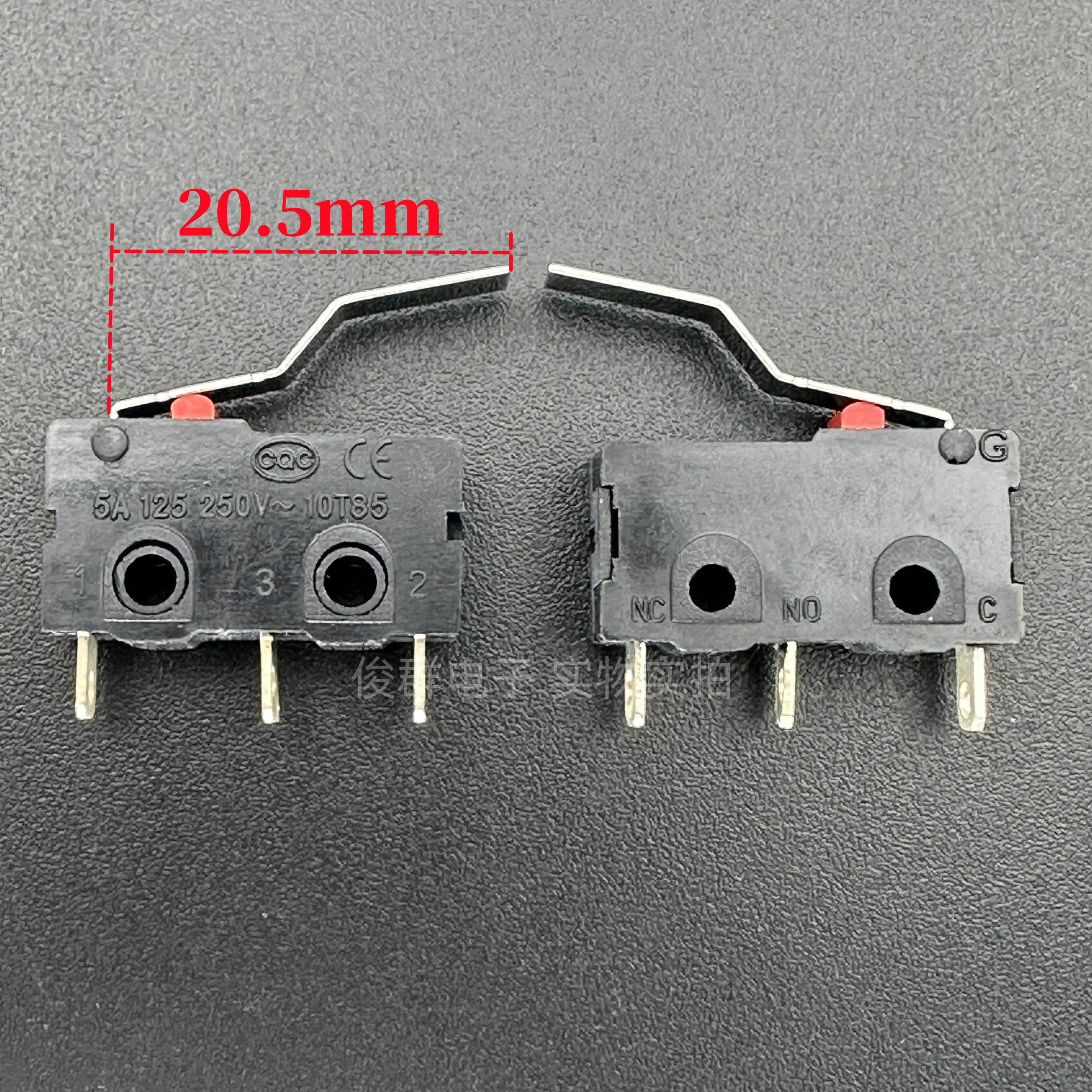 中型微动开关3脚带弯柄10T85行程限位检测复位按键按压按钮5A250V