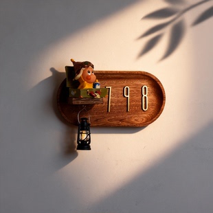 星星人泡泡玛特门牌 实木手工DIY入户门牌 家用创意装饰挂牌定制