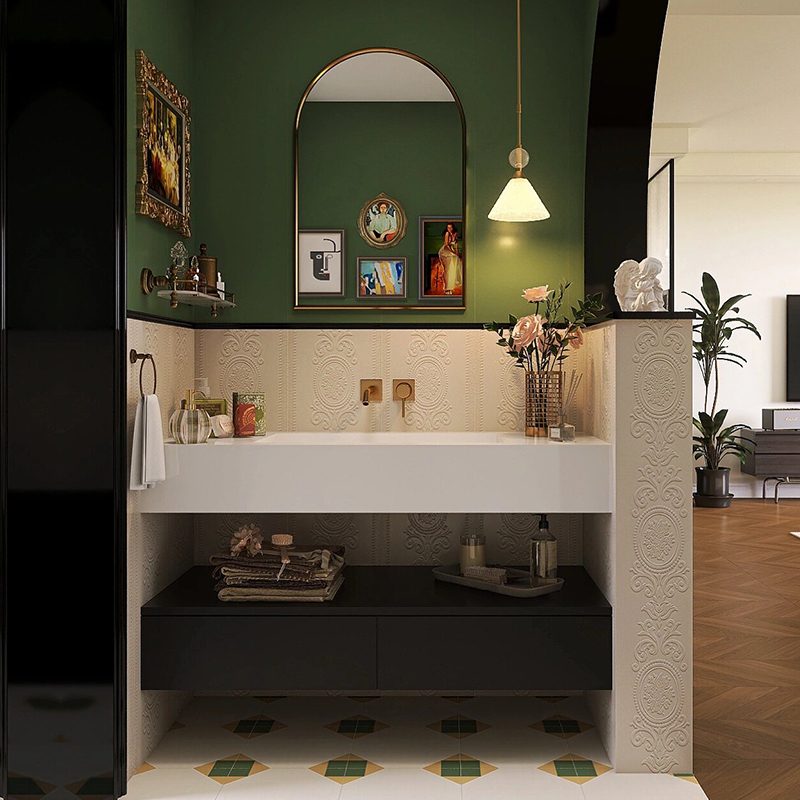 橡木烤漆岩板无缝盆浴室柜组合