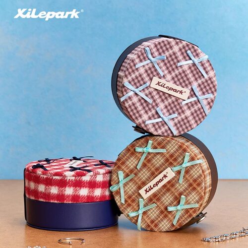 xilepark圆形首饰盒可爱双层随身戒指耳环项链收纳包