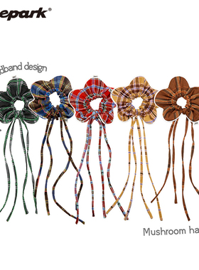 xilepark可爱花朵发圈格纹飘带大肠发圈丸子头扎头绳头饰发绳女