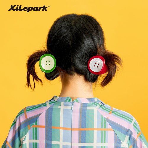 xilepark纽扣发夹女小发卡半扎发鲨鱼夹可爱头饰原创独特漂亮抓夹