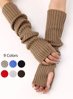 Women Knitted Arm Warmers Long Fingerless Gloves Winter Goth
