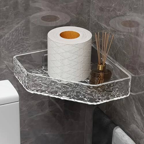Wall Mount Corner Shelf Glacier Design Clear Bathroom Shelf