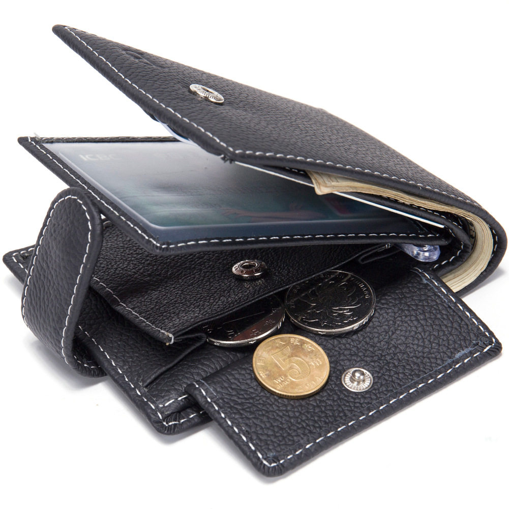 simple pure cowhide men's short wallet magic tri-fold sl