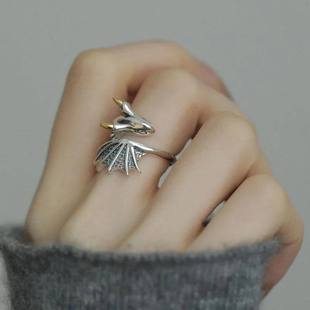 925 Silve Wing Dragon Punk Ring for Women Girl Party Gift  R