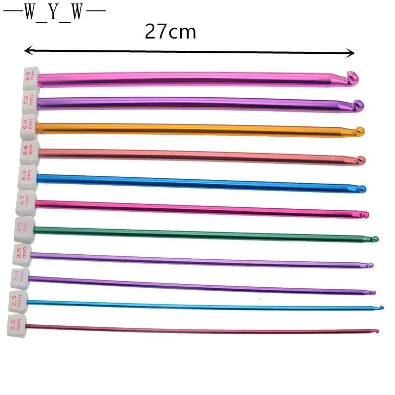 11pcs Multicolour Aluminum TUNISIAN AFGHAN Crochet Hook Knit
