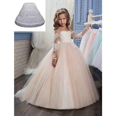 Fashion White Lace Children Skirt Petticoat 3 Hoops Steel Ri