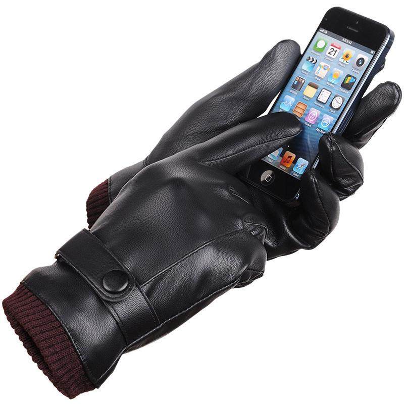 PU leather phone screen touch gloves men winter glove 手套冬