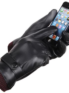 PU leather phone screen touch gloves men winter glove 手套冬