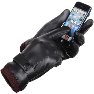 PU leather phone screen touch gloves men winter glove 手套冬