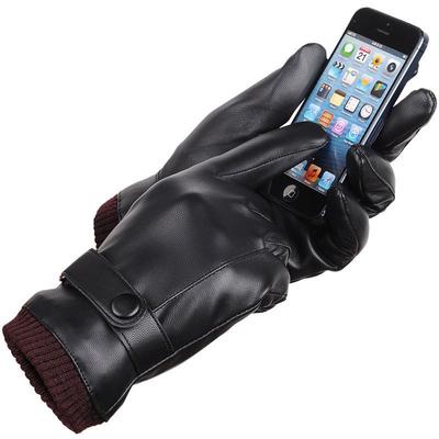 PU leather phone screen touch gloves men winter glove 手套冬