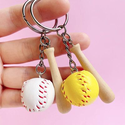 Baseball Keychain Mini Wooden Bat Ball Keyring Keychains For
