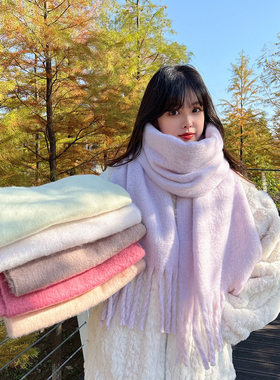 New Mohair Women Scarf Female Winter Warm Thickened Solid Co