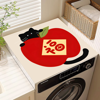 黑猫送福滚筒洗衣机顶上盖垫台面布防尘硅藻泥冰箱床头柜保护垫子