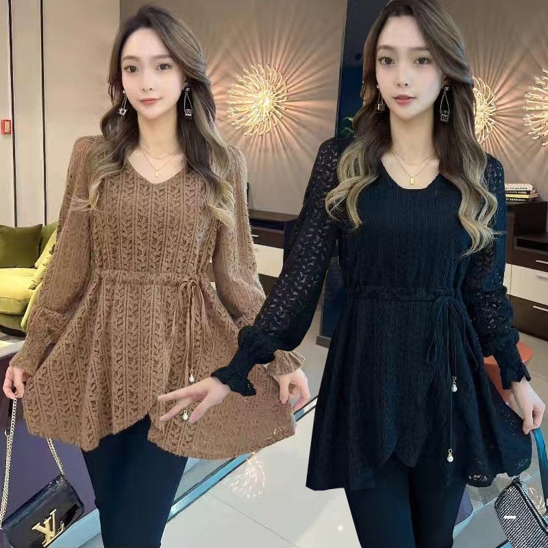 2025夏新款收腰遮肚显瘦衬衫时尚洋气蕾丝衫内搭气质打底上1202k