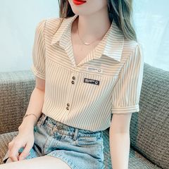 夏季条纹衬衫女士2025年新款洋气时尚气质百搭韩版显瘦减龄上衣