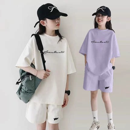 女童套装2025新款儿童洋气时髦中大童女孩夏季运动两件套潮时尚