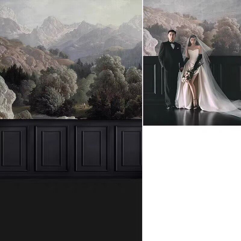 新宫廷欧美风西洋壁画风景山水油画背景布暗黑写真婚纱照影楼摄影