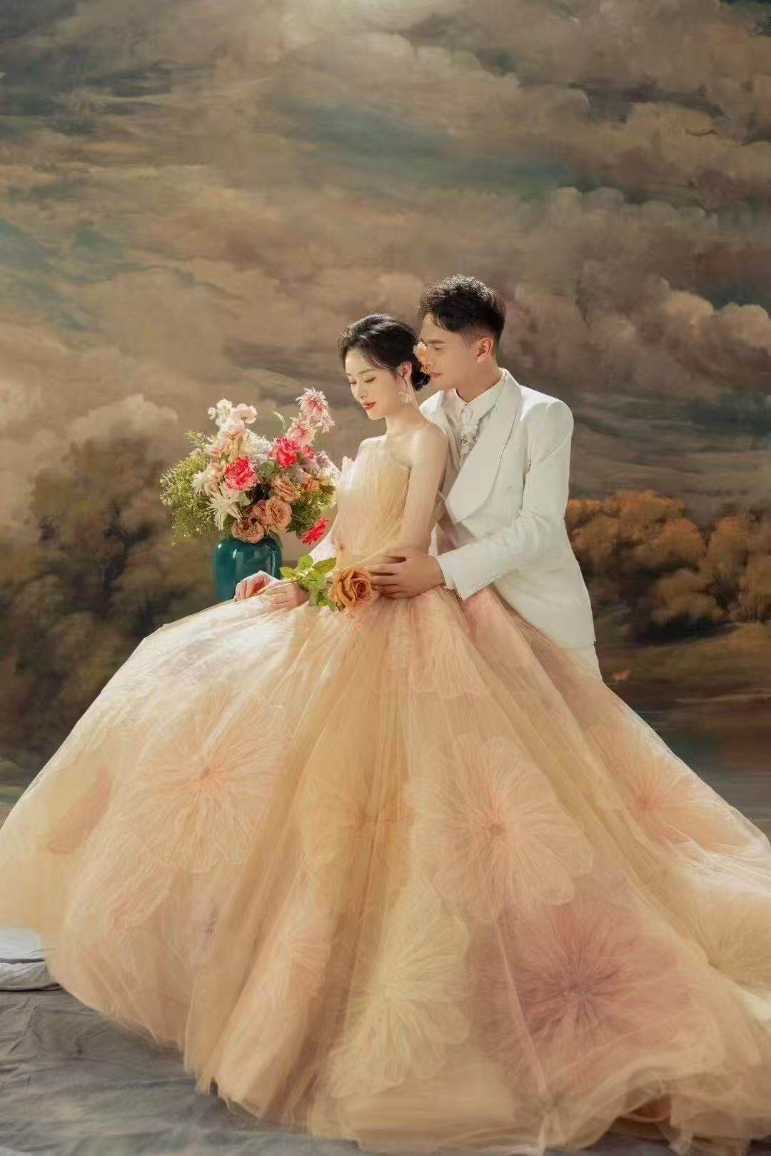 婚纱摄影写真背景棕色影棚布景影楼照相拍照复古油画布拍摄扎染布