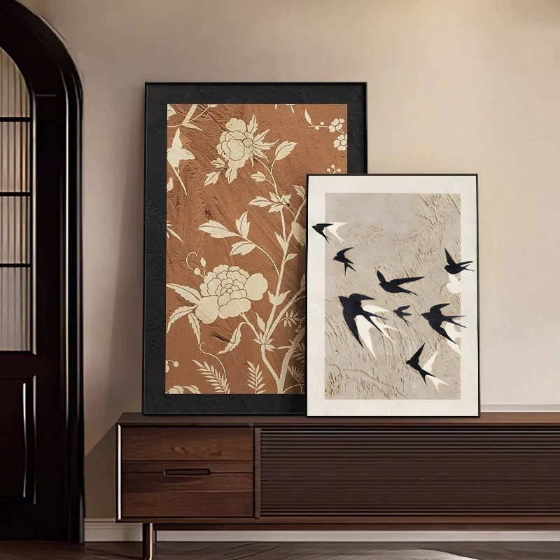 中古风客厅装饰画肌理画