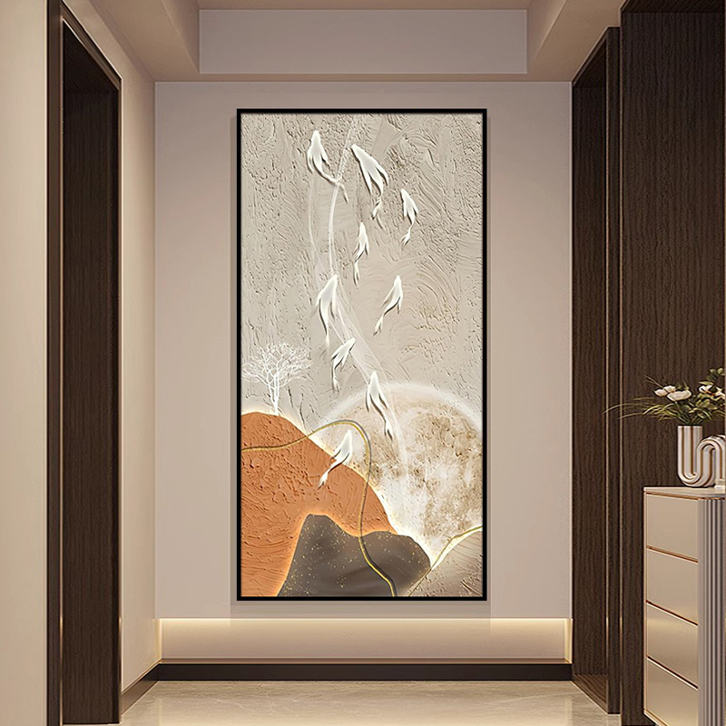 新九鱼图入户玄关背景墙装饰画现代轻奢走廊过道挂画简约客厅壁画图片