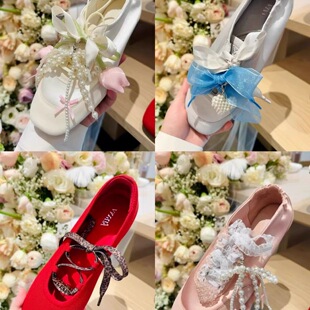 适用于VIVAIA芭蕾舞鞋diy鞋花樱桃水晶串珠珍珠蝴蝶丝绸蕾丝鞋带