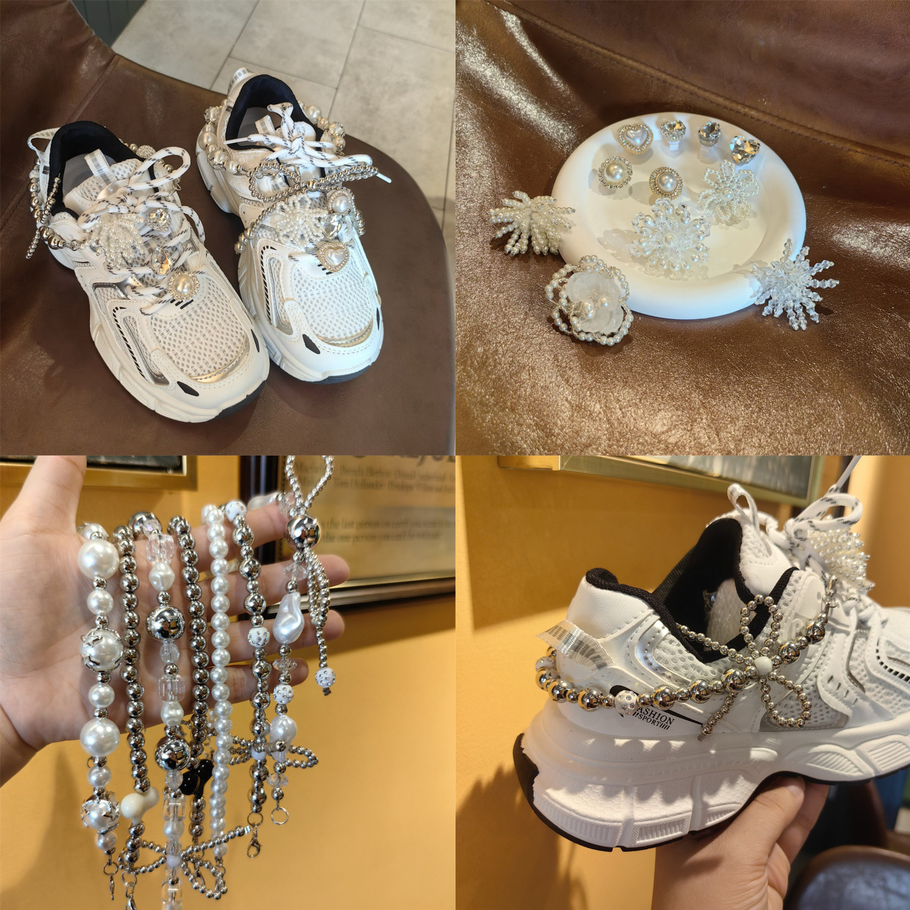 韩风蝴蝶结珍珠爱心蕾丝装饰鞋花鞋扣小众老爹鞋鞋扣鞋带装饰挂件