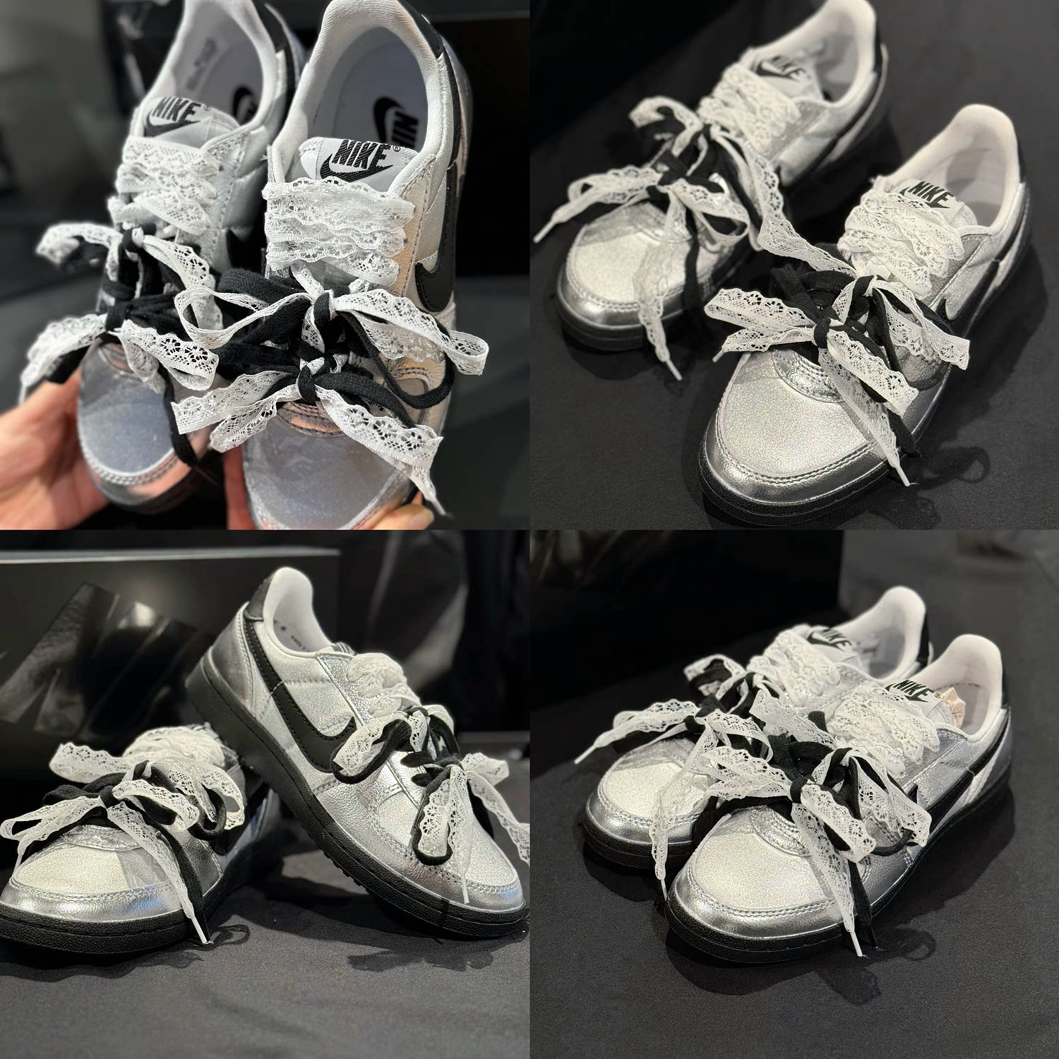 适配德训鞋耐克运动板鞋白色镂空蕾丝仙气飘飘鞋带dunksb鞋绳diy