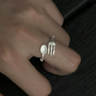 中古简约叉子勺子戒指新中式百搭个性餐具指环爆款银色独特网红