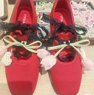 适用于VIVAIA芭蕾舞鞋diy配饰薄纱鞋带水晶珍珠鞋花郁金香绑带