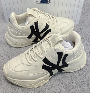 米黄黑点米色圆形鞋 适配MLB Chunky复古印花老爹鞋 Ball 带 Big