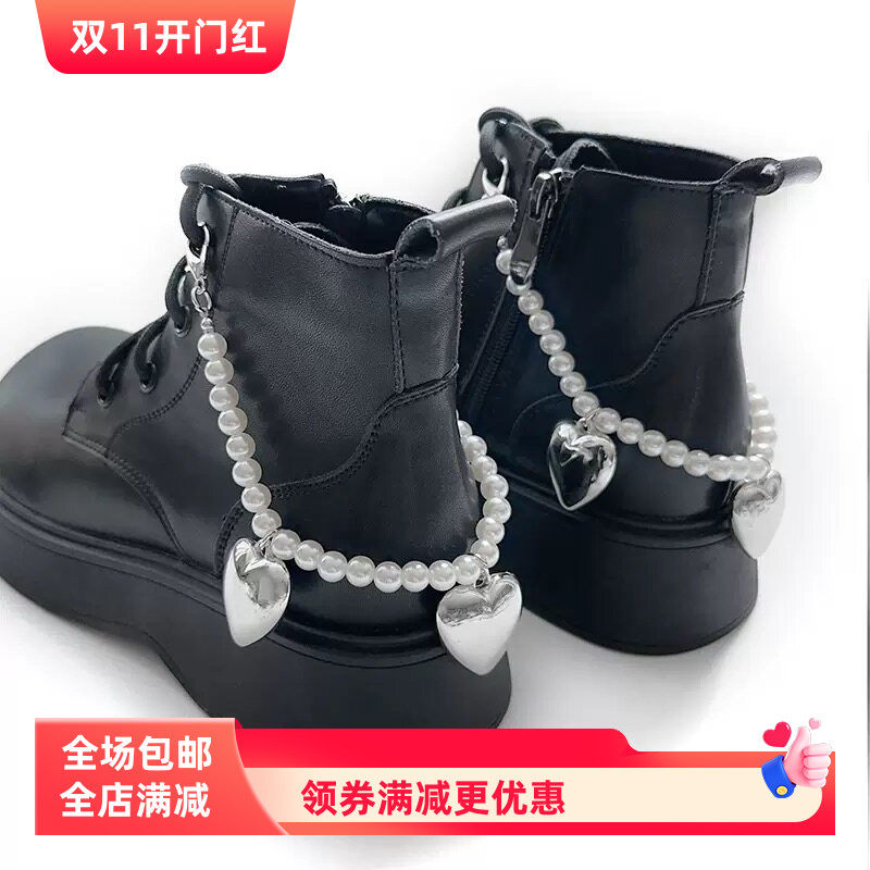 夸张立体CCB爱心蝴蝶结珍珠鞋链可拆卸马丁靴帆布鞋装饰链条跨境