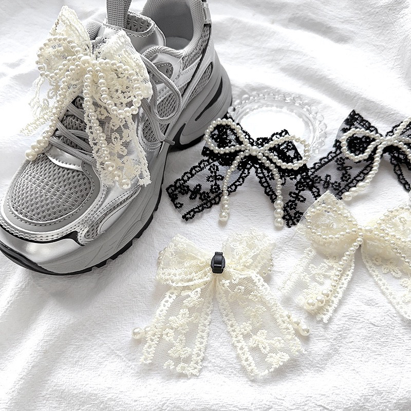 韩版蕾丝多层珍珠蝴蝶结鞋带扣配件可拆卸运动鞋鞋花少女鞋面装饰