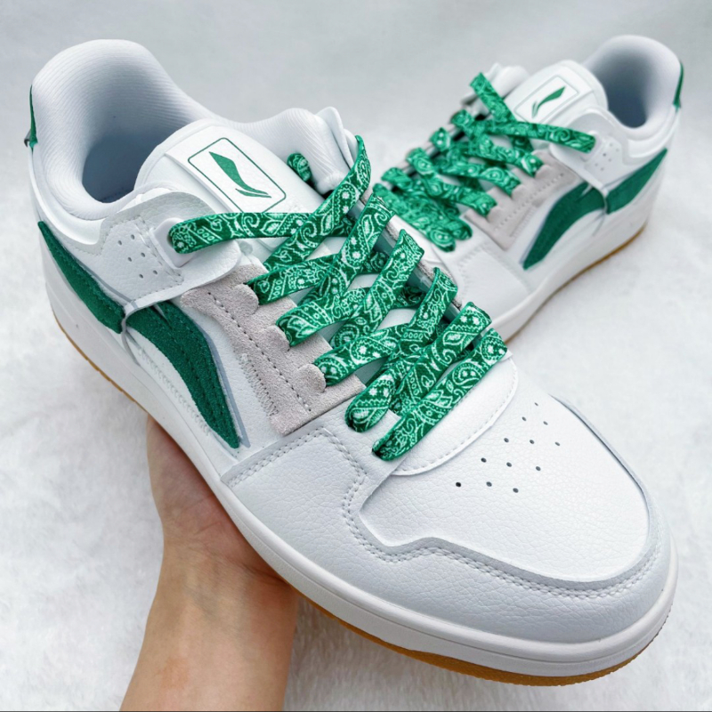 适配李宁天迹经典休闲板鞋白粉绿腰果花多彩泼墨断钩结构鞋带鞋绳