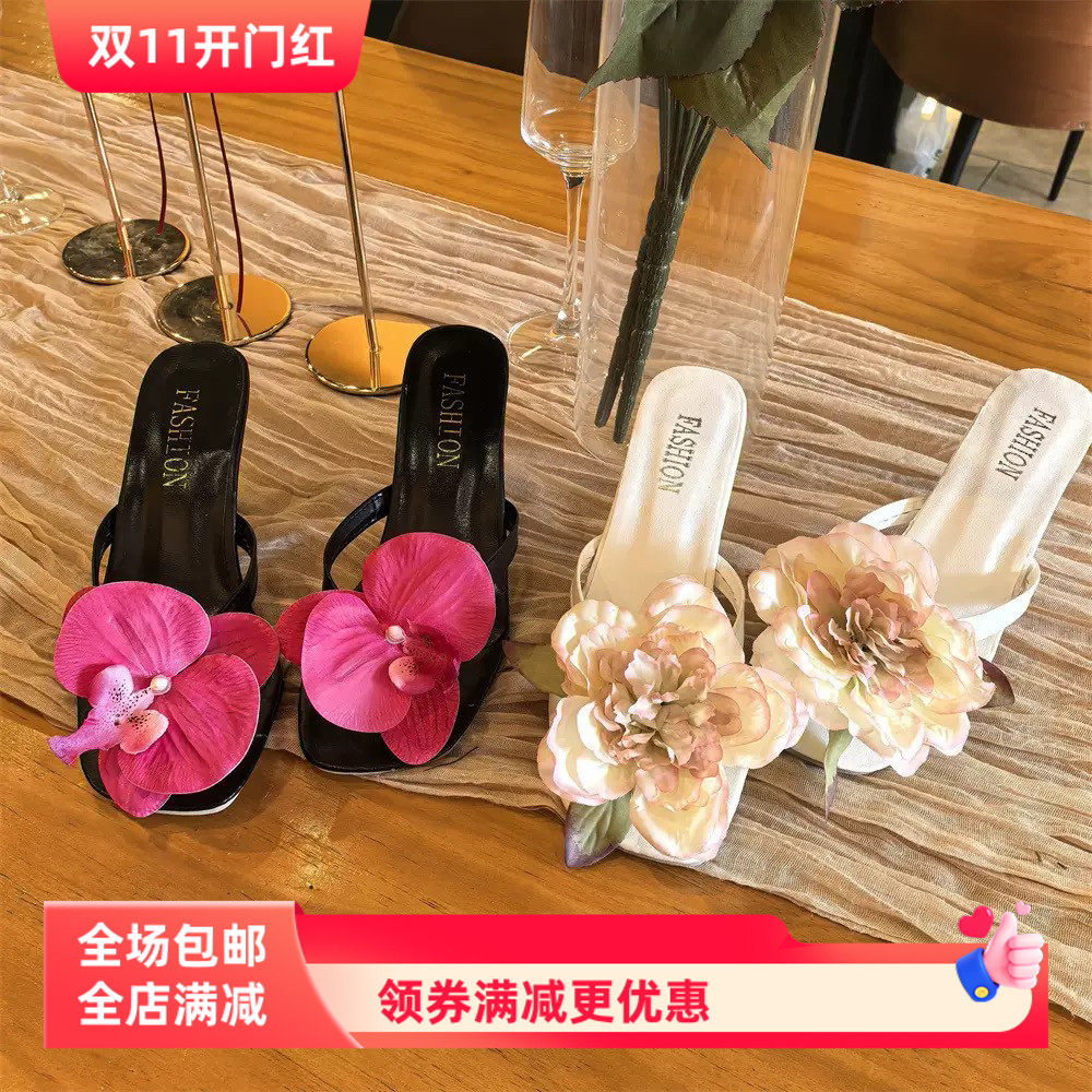 泰国新款蝴蝶兰花朵鞋扣高级凉鞋沙滩度假花朵人字拖配饰鞋夹鞋花