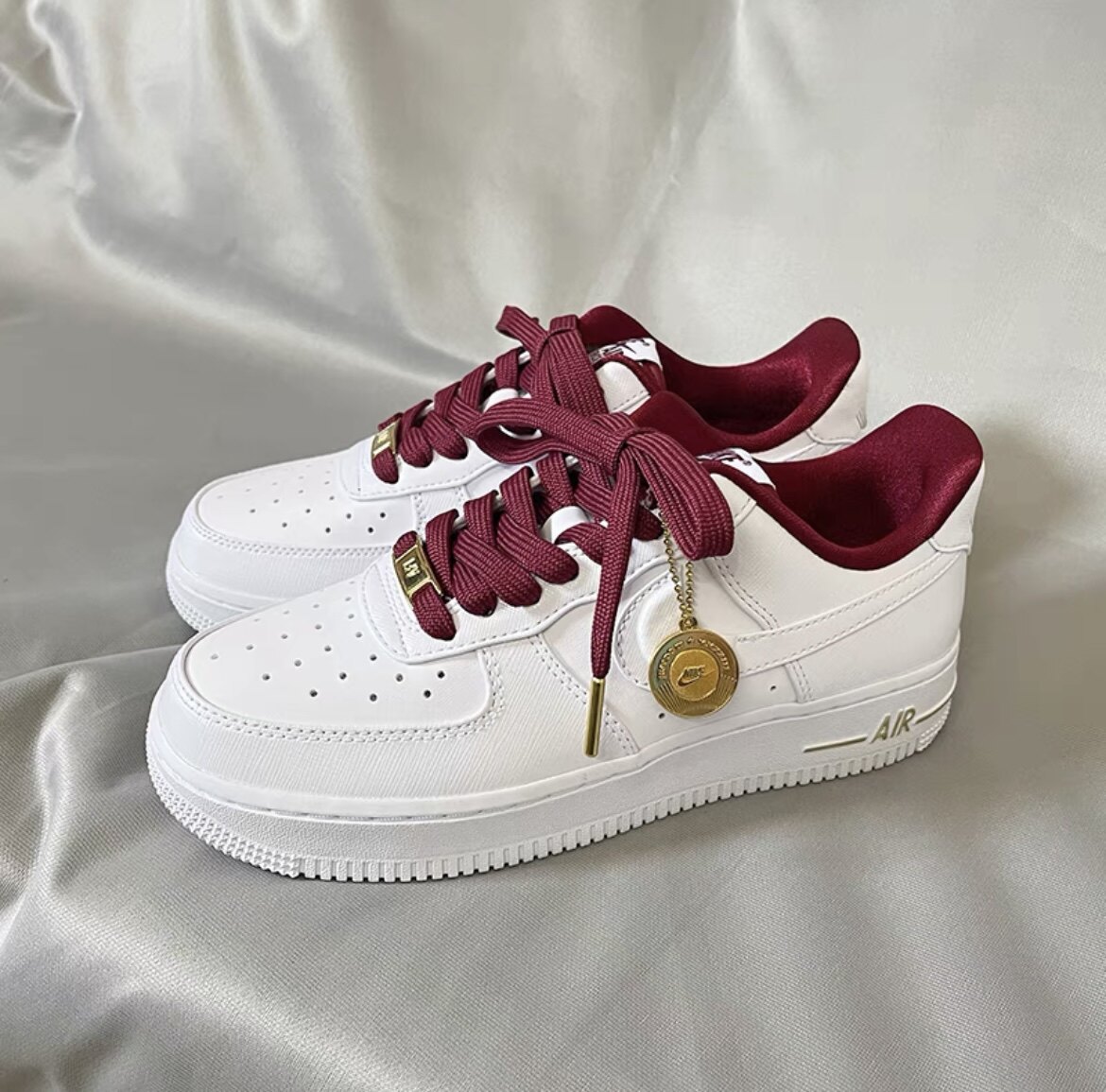 适配Nike AF1Low07 PRM 40周年硬币防滑耐磨低帮米酒红色鞋带配件