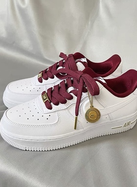 适配Nike AF1Low07 PRM 40周年硬币防滑耐磨低帮米酒红色鞋带配件