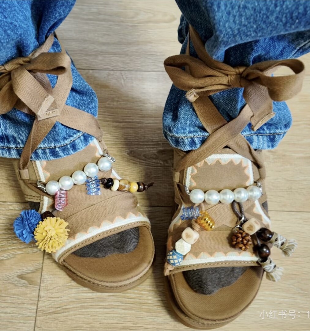 适用于ugg休闲鞋鞋花装饰miu风松果毛球高级感流苏美拉德串珠配饰图片