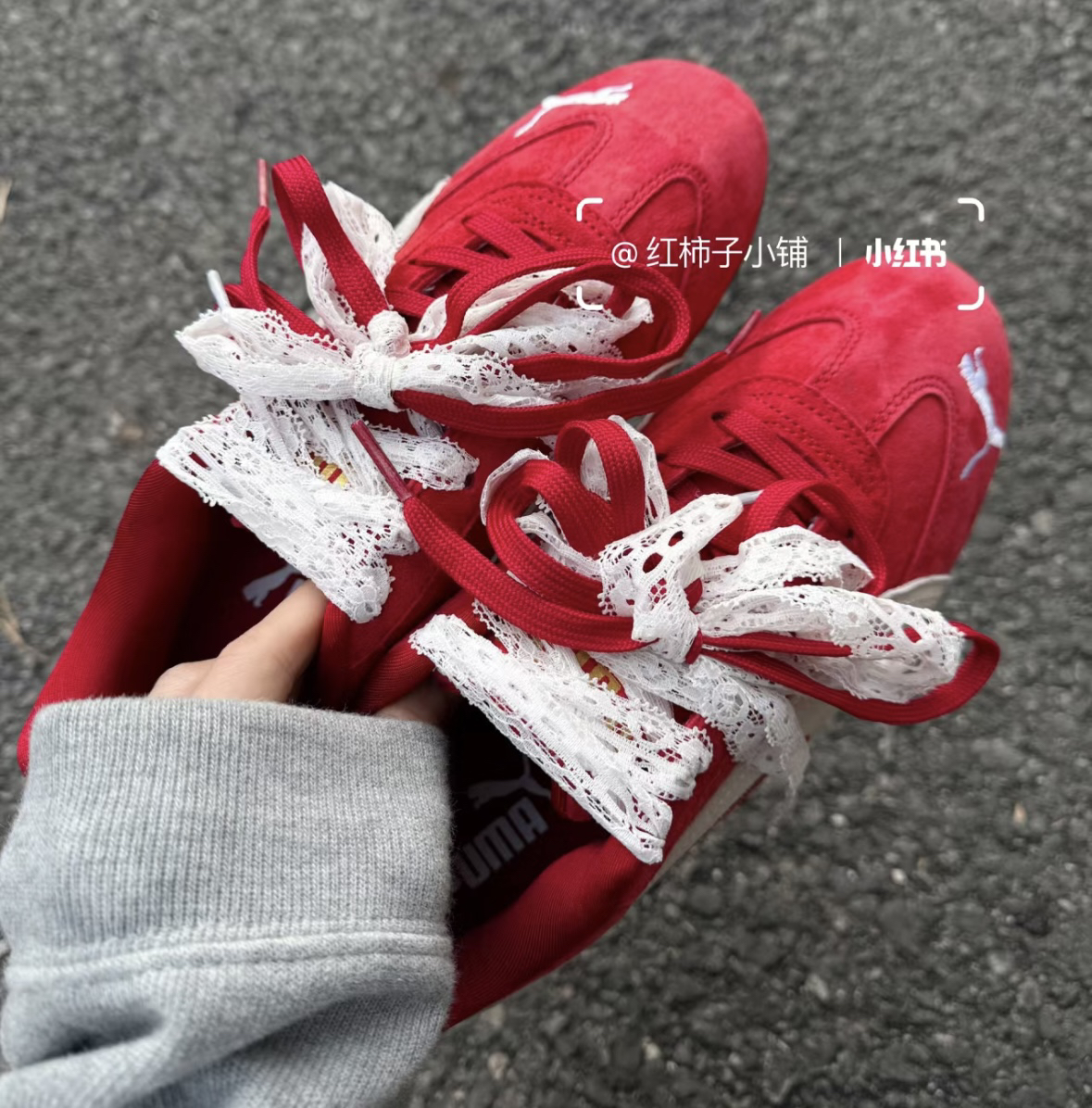 适配红色赛车鞋彪马speedcat阿甘鞋德训鞋白色蕾丝鞋带芭蕾风鞋绳