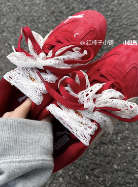 适配红色赛车鞋彪马speedcat阿甘鞋德训鞋白色蕾丝鞋带芭蕾风鞋绳