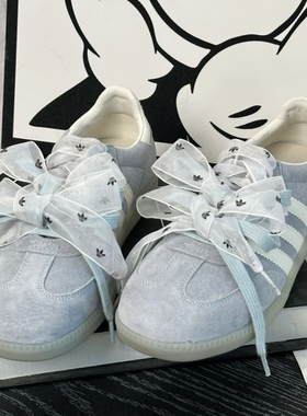 白色阿迪印花图案雪纺纱纱鞋带适配T头德训鞋diy芭蕾风可拆卸配饰