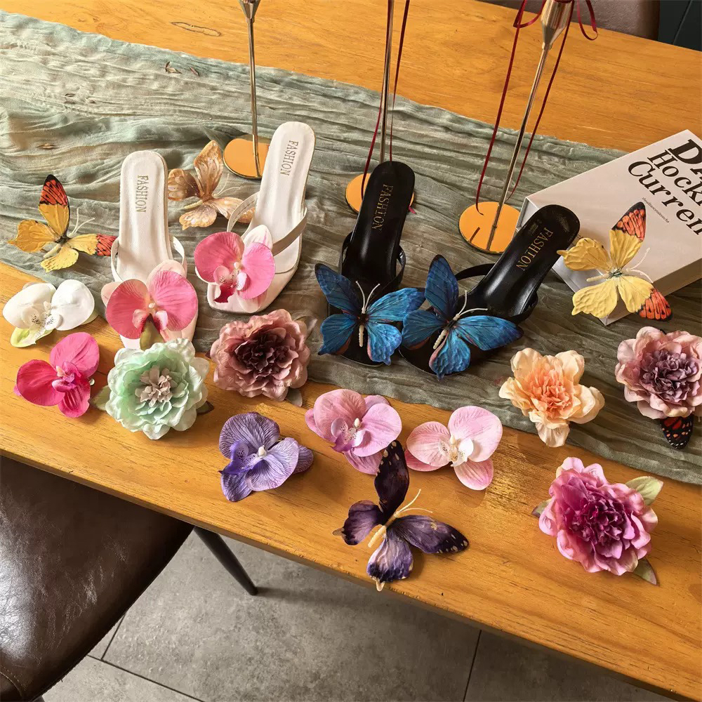 泰国新款蝴蝶兰花朵鞋扣高级凉鞋沙滩度假花朵人字拖配饰鞋夹鞋花